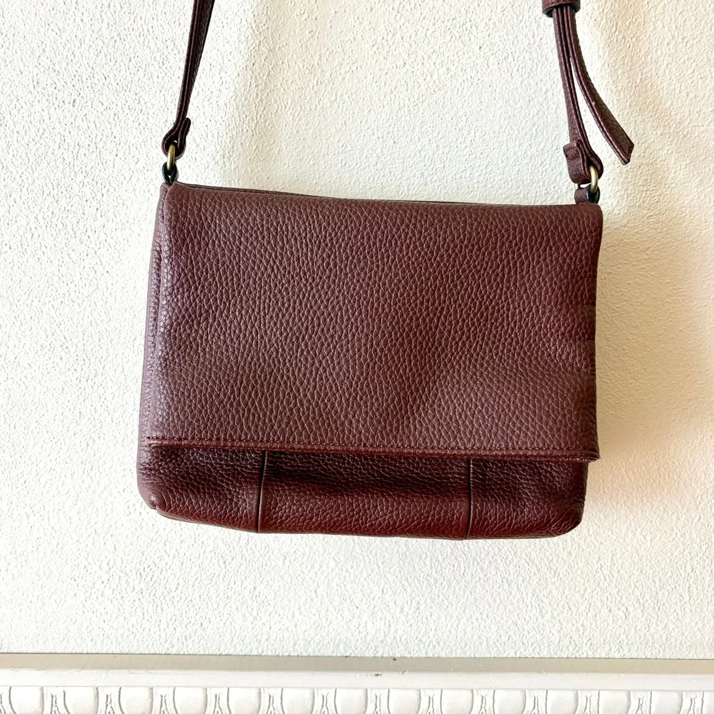 Tignanello Burgundy Pebbled Leather Suede Double Foldover Crossbody Shoulder Bag - Picture 10 of 16